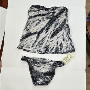 Lucky Brand Black and White Tankini Swim Set